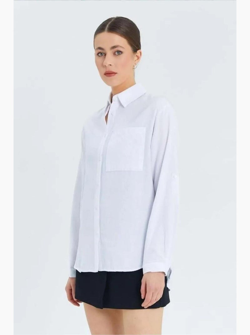 Chemise boutonnée à manches longues avec poche mixray Blanc - Kiabi