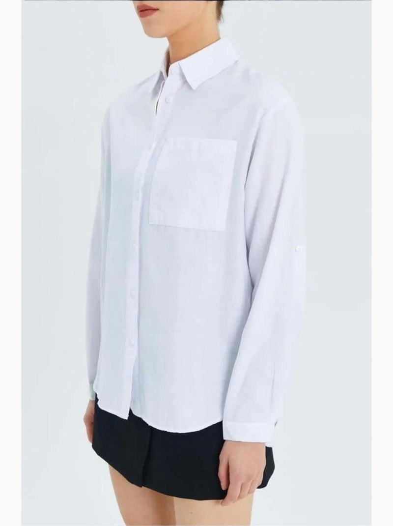 Chemise boutonnée à manches longues avec poche mixray Blanc - Kiabi