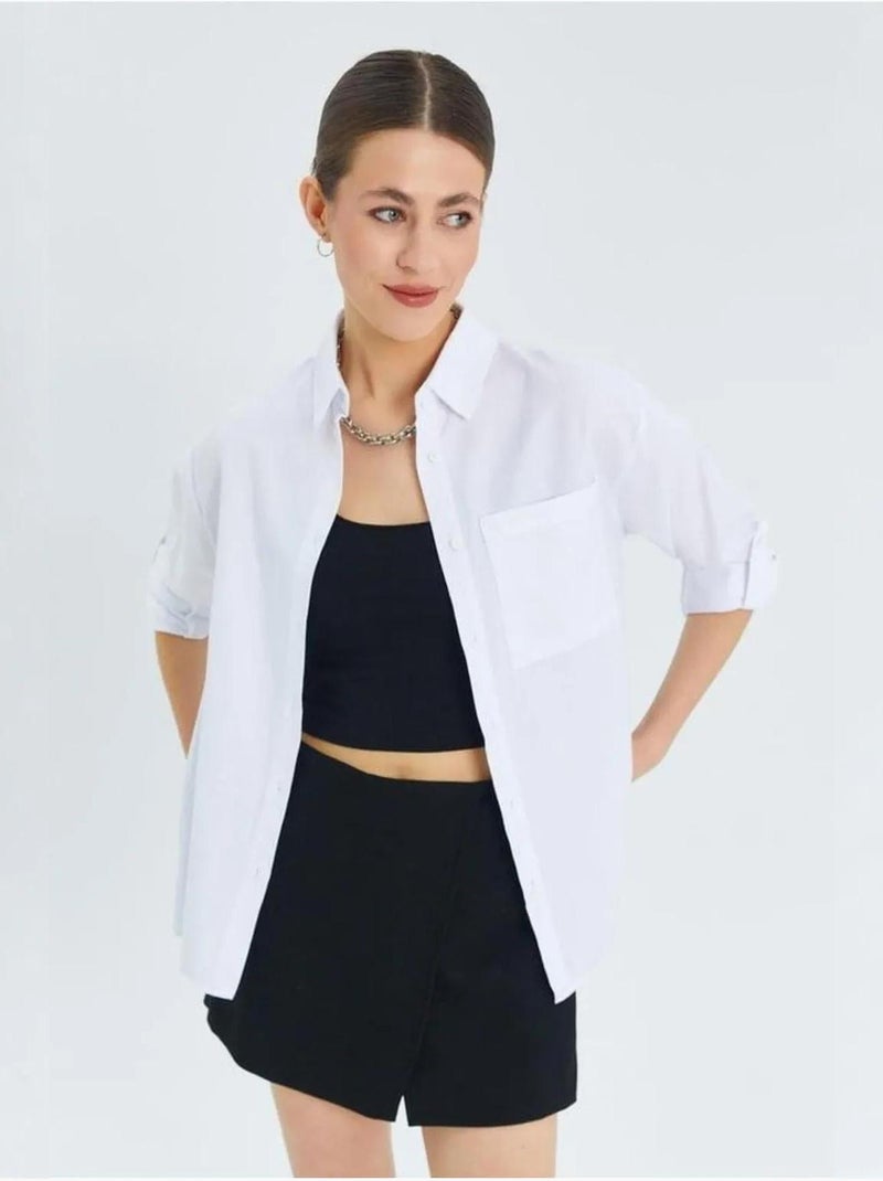Chemise boutonnée à manches longues avec poche mixray Blanc - Kiabi