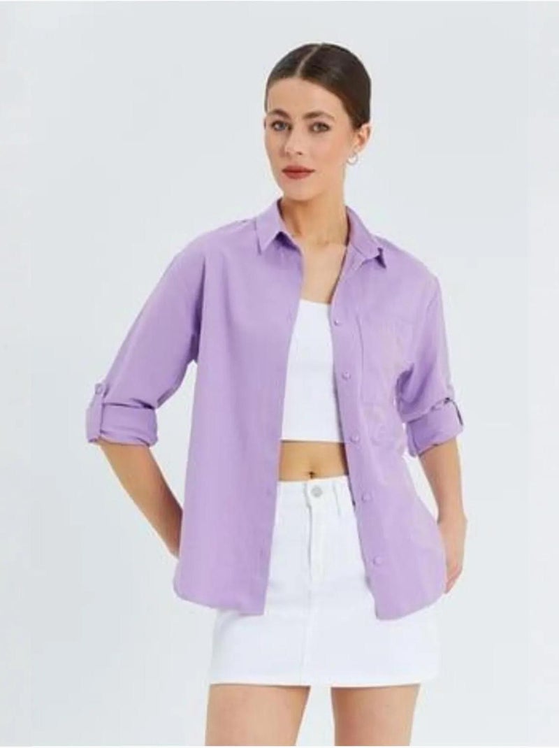 Chemise boutonnée à manches longues avec poche mixray Lavande - Kiabi