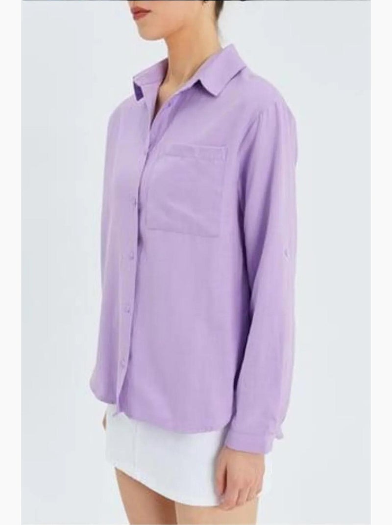 Chemise boutonnée à manches longues avec poche mixray Lavande - Kiabi