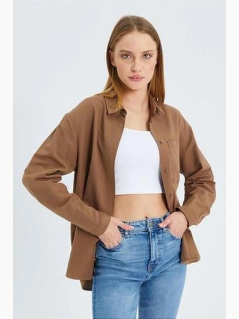 Chemise boutonnée à manches longues avec poche mixray Marron - Kiabi