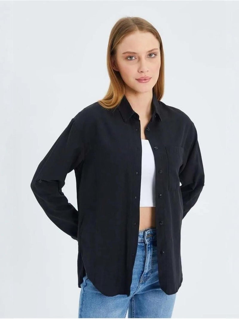 Chemise boutonnée à manches longues avec poche mixray Noir - Kiabi