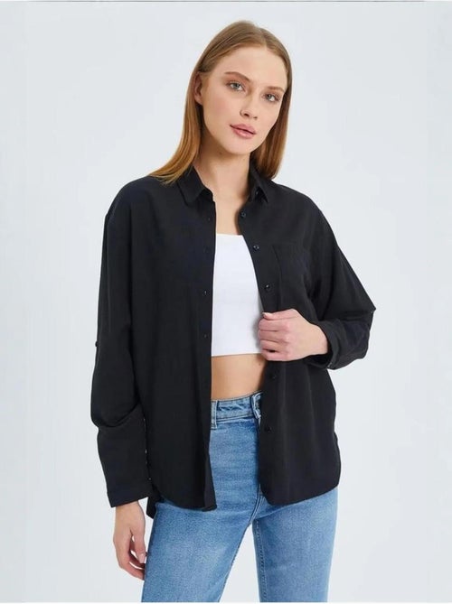 Chemise boutonnée à manches longues avec poche mixray - Kiabi