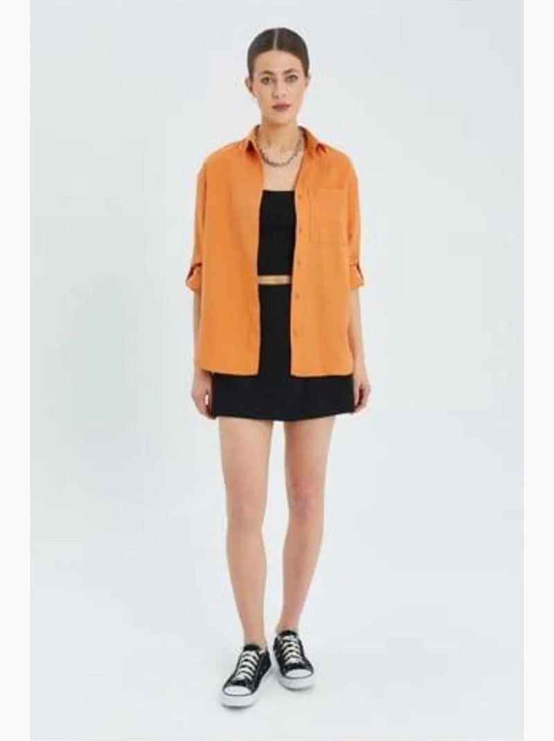 Chemise boutonnée à manches longues avec poche mixray Orange mandarine - Kiabi