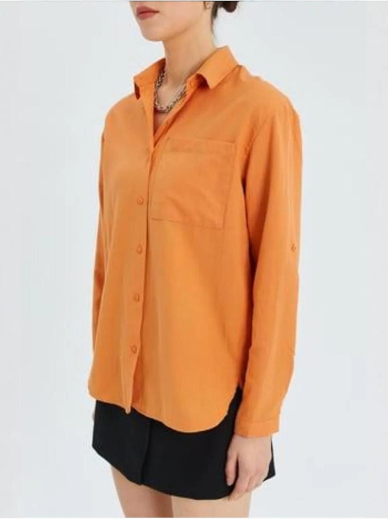 Chemise boutonnée à manches longues avec poche mixray Orange mandarine - Kiabi