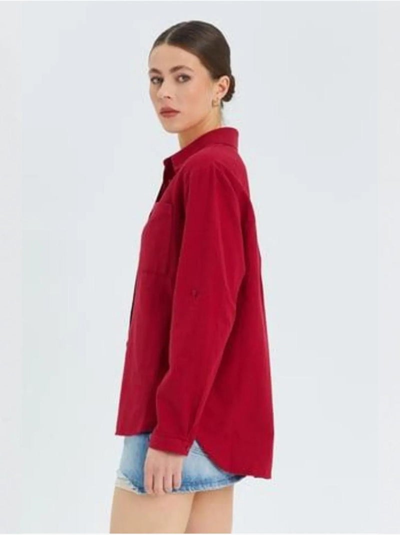 Chemise boutonnée à manches longues avec poche mixray Rouge bordeaux - Kiabi