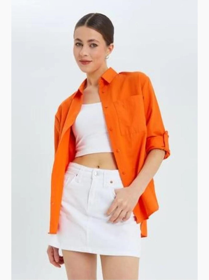 Chemise boutonnée à manches longues avec poche mixray Rouge brique - Kiabi