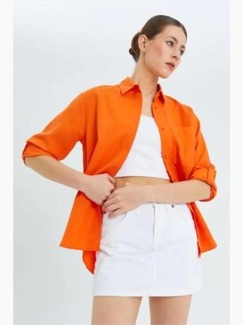 Chemise boutonnée à manches longues avec poche mixray Rouge brique - Kiabi