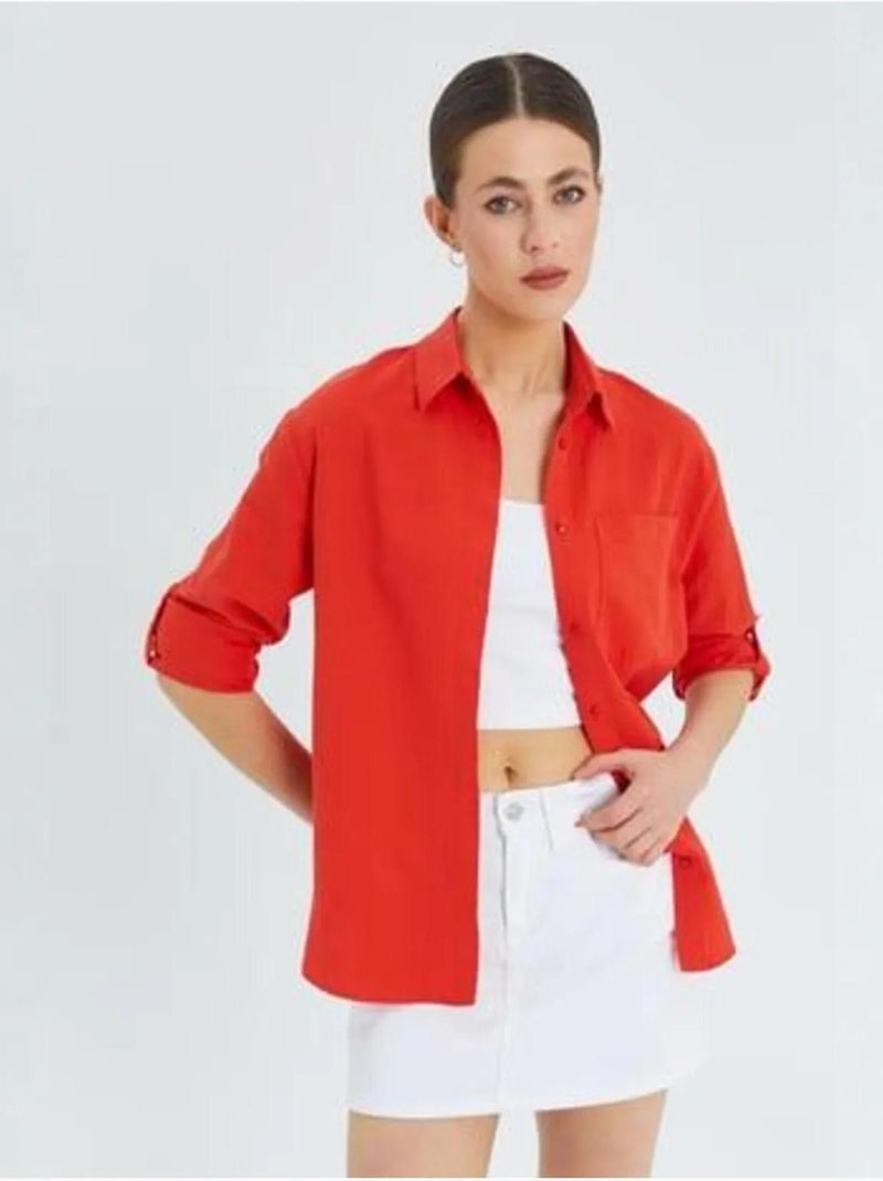 Chemise boutonnée à manches longues avec poche mixray Rouge cachemire - Kiabi