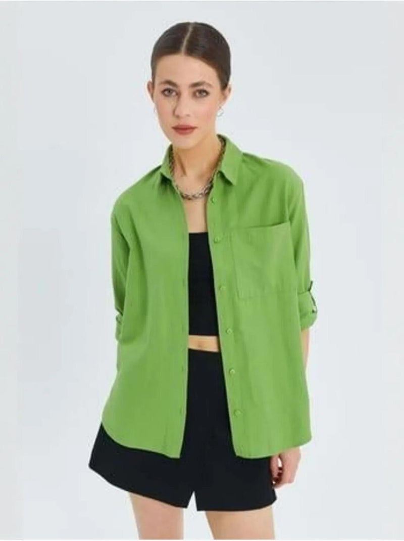 Chemise boutonnée à manches longues avec poche mixray Vert menthe - Kiabi