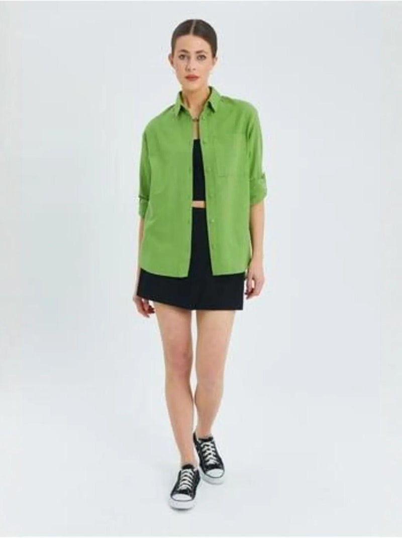 Chemise boutonnée à manches longues avec poche mixray Vert menthe - Kiabi