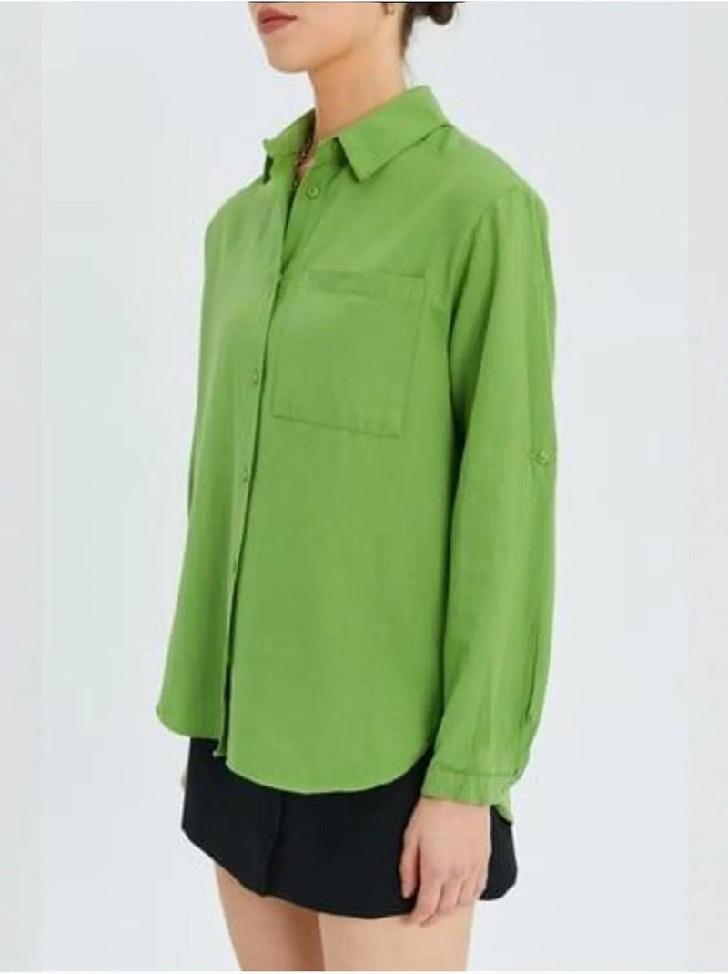 Chemise boutonnée à manches longues avec poche mixray Vert menthe - Kiabi