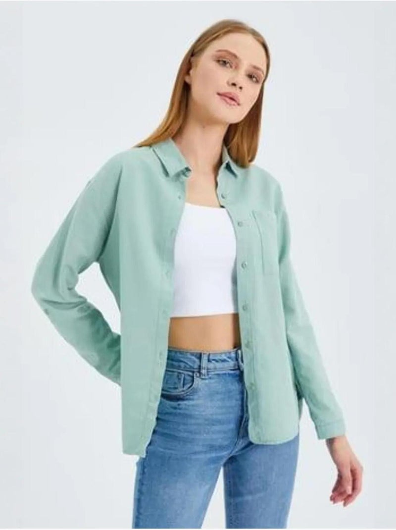 Chemise boutonnée à manches longues avec poche mixray Vert pastel - Kiabi