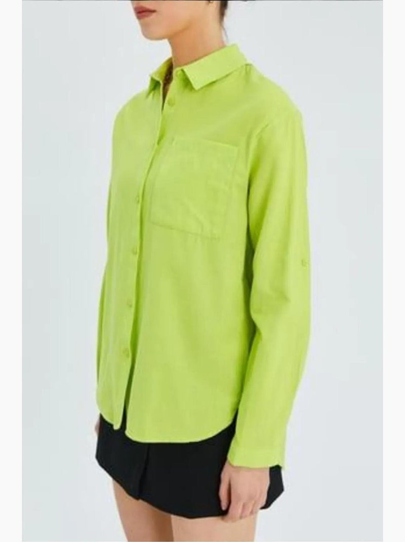 Chemise boutonnée à manches longues avec poche mixray Vert tilleul - Kiabi