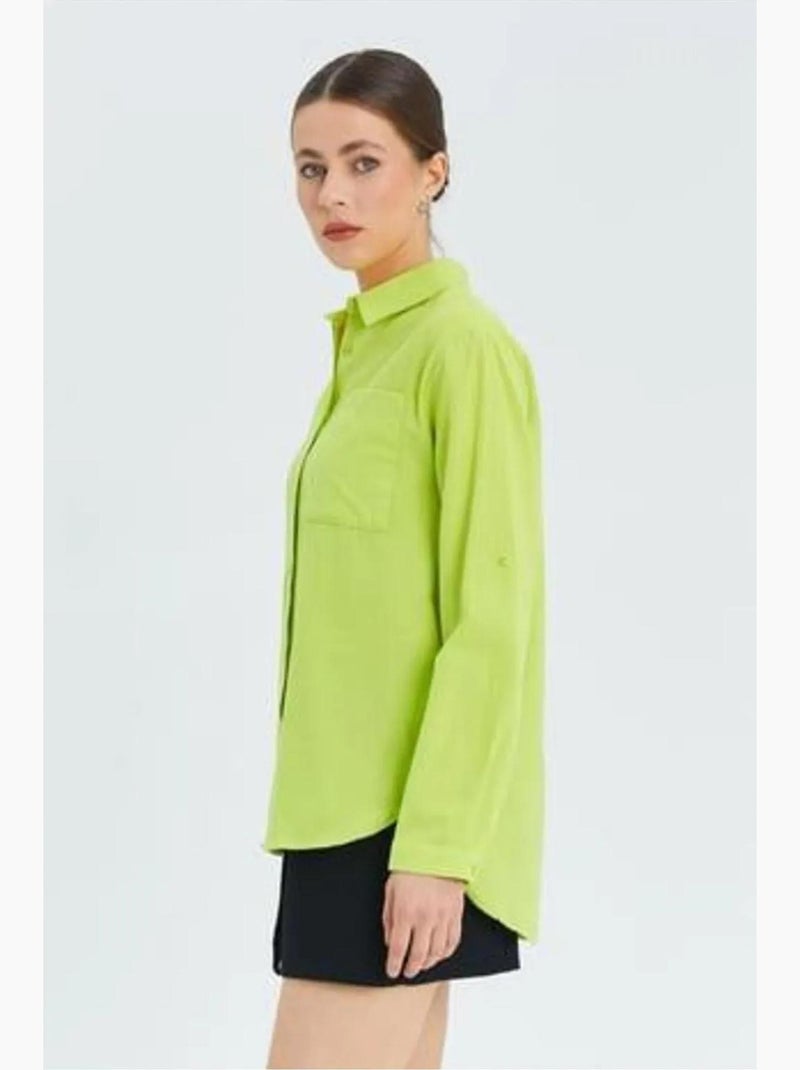 Chemise boutonnée à manches longues avec poche mixray Vert tilleul - Kiabi