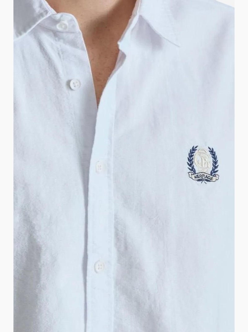 Chemise boutonnée à manches longues brodée giesto Blanc - Kiabi