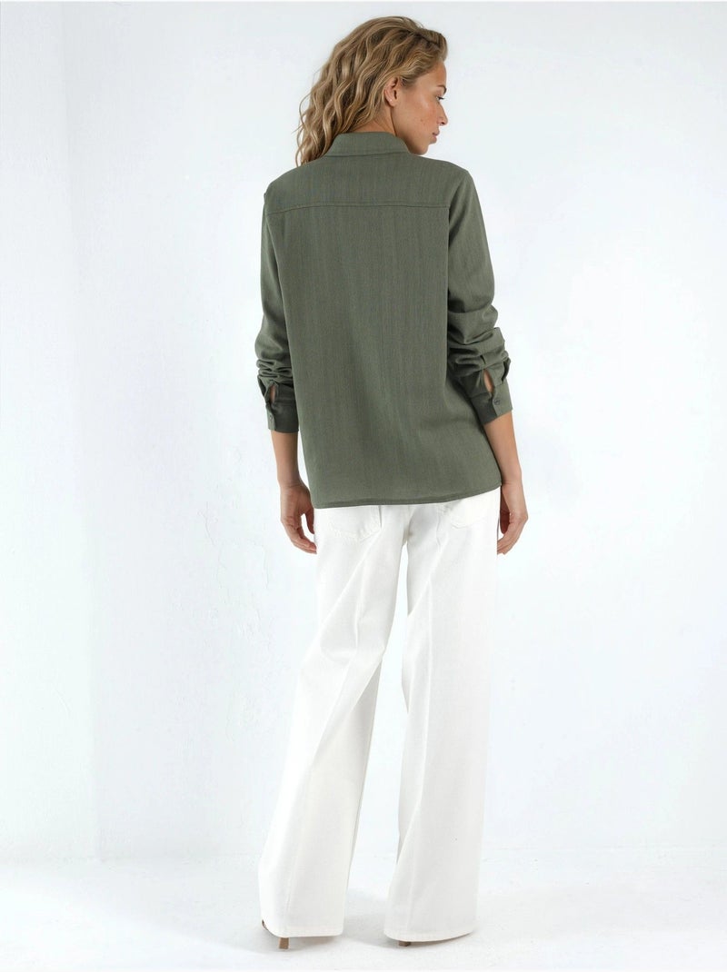 Chemise boutonnée à manches longues coupe confortable hiccup Kaki - Kiabi