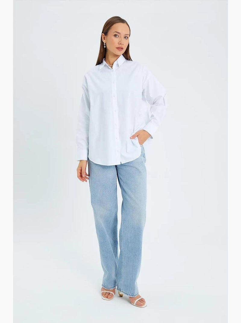 Chemise boutonnée à manches longues en coton mixray Blanc - Kiabi