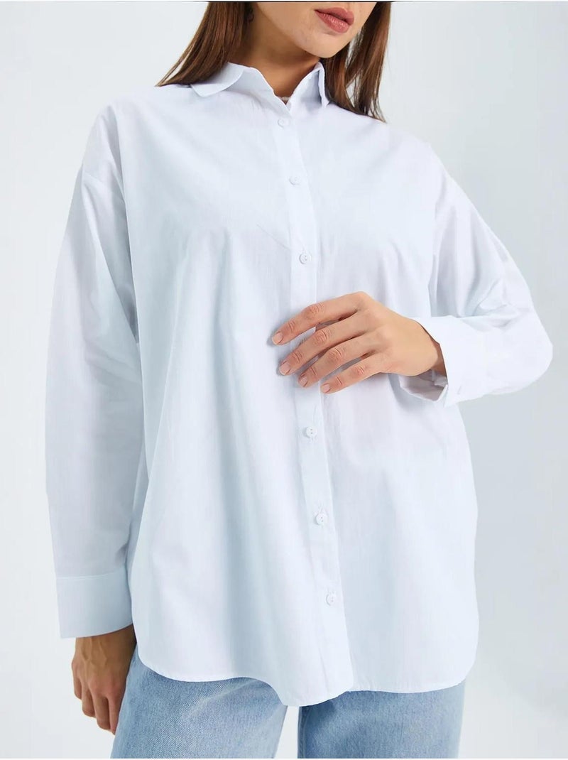 Chemise boutonnée à manches longues en coton mixray Blanc - Kiabi