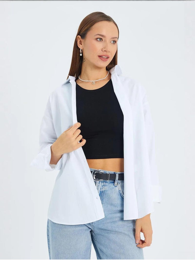 Chemise boutonnée à manches longues en coton mixray Blanc - Kiabi