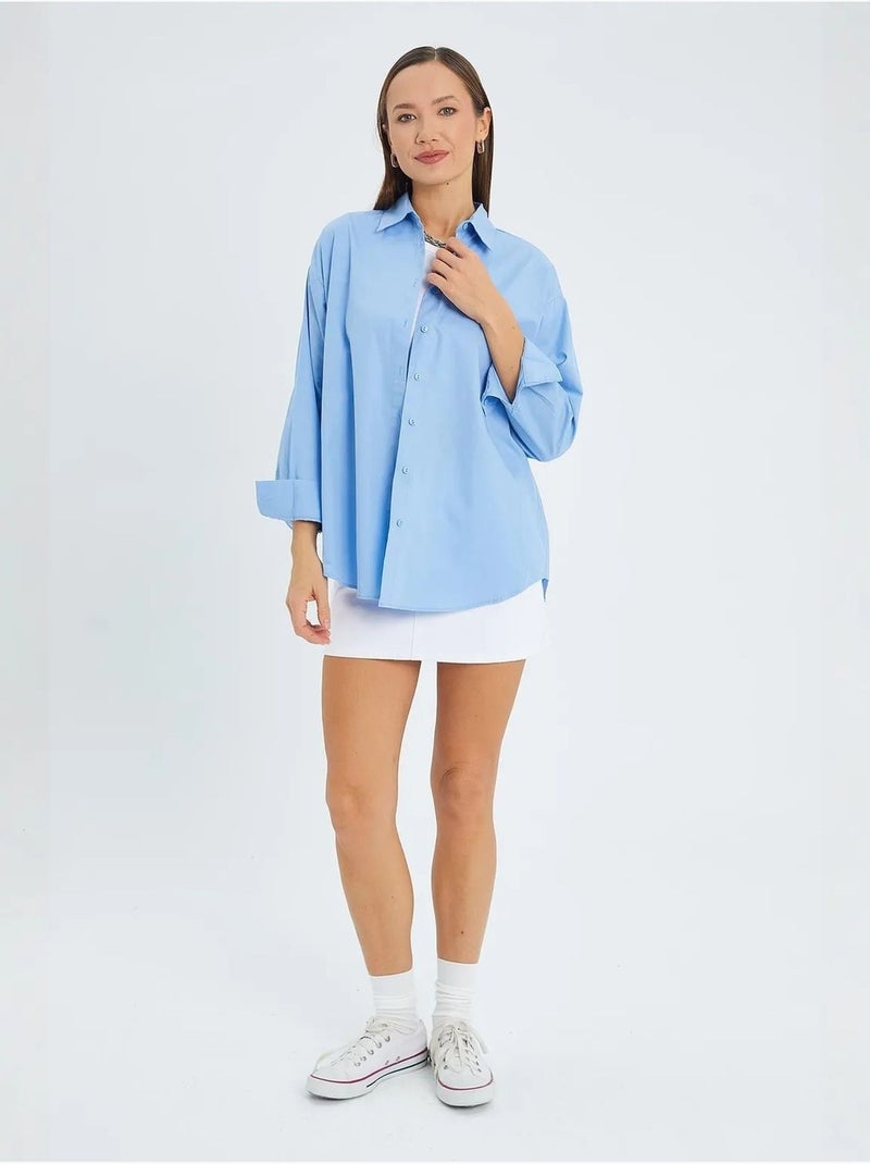 Chemise boutonnée à manches longues en coton mixray Bleu ciel - Kiabi