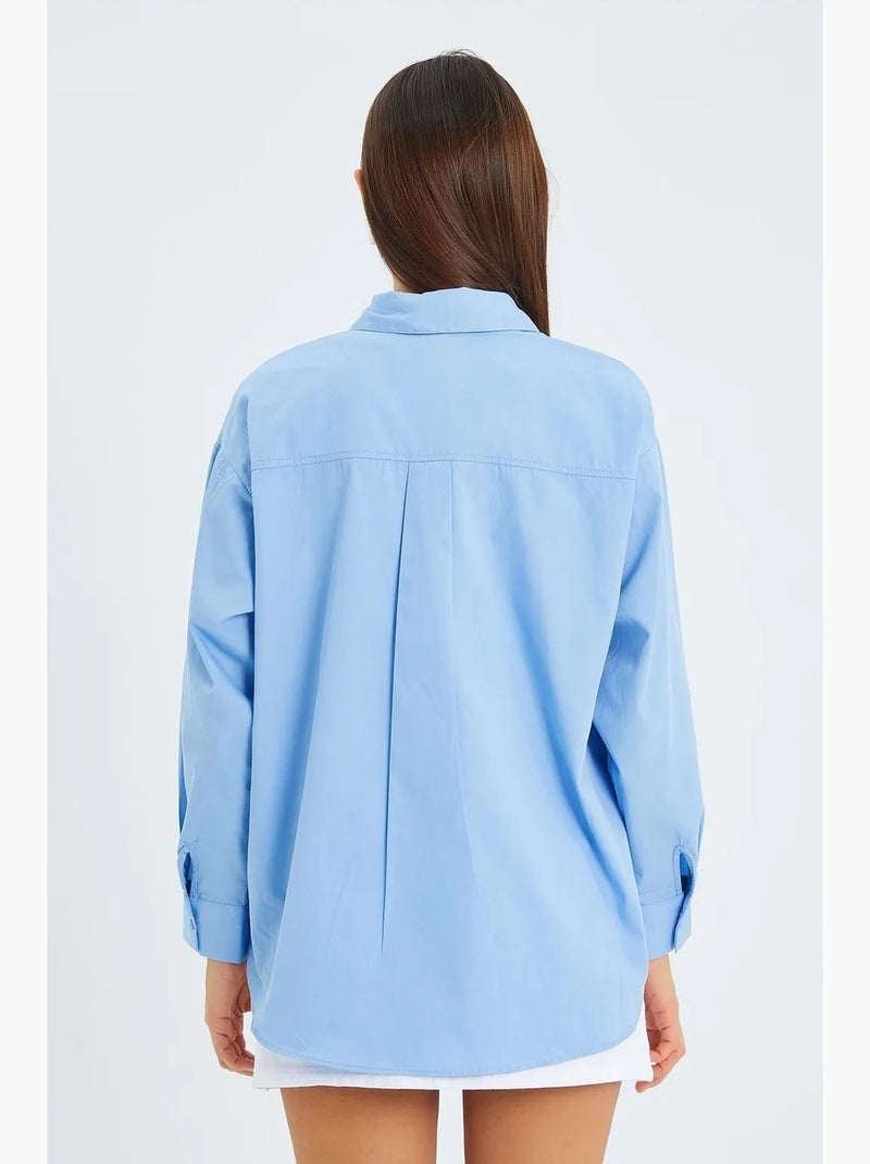 Chemise boutonnée à manches longues en coton mixray Bleu ciel - Kiabi