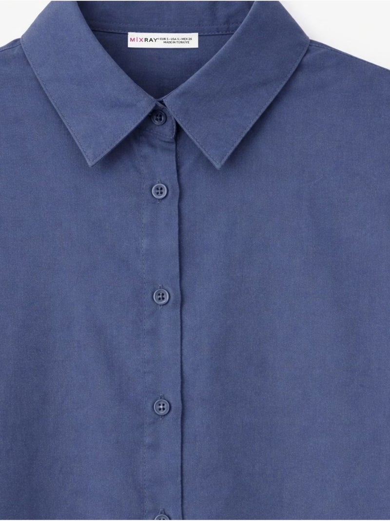 Chemise boutonnée à manches longues en coton mixray Bleu marine - Kiabi