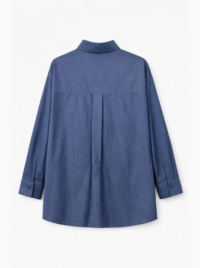 Chemise boutonnée à manches longues en coton mixray Bleu marine - Kiabi
