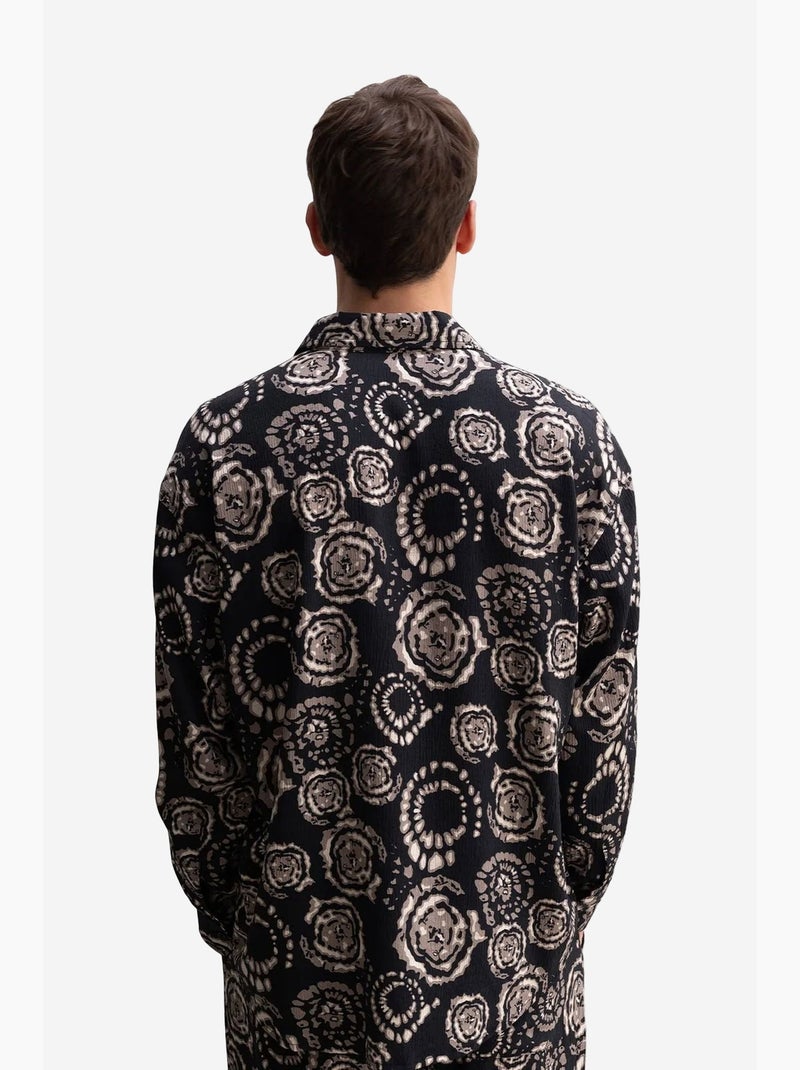 Chemise boutonnée à motif abstrait giesto Noir - Kiabi