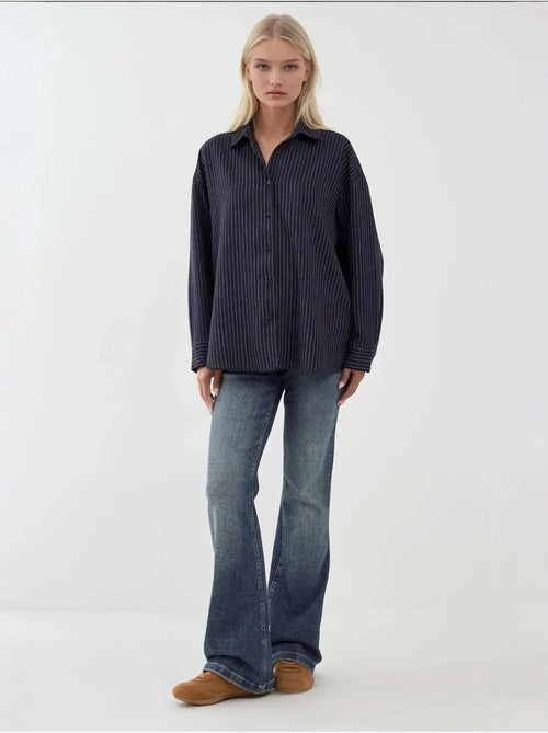 Chemise boutonnée à rayures avec col chemise hiccup - Kiabi