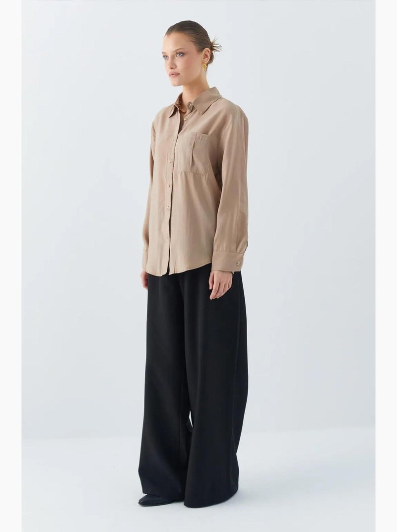 Chemise boutonnée coupe décontractée avec poche mixray Camel - Kiabi