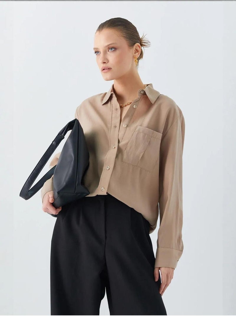 Chemise boutonnée coupe décontractée avec poche mixray Camel - Kiabi