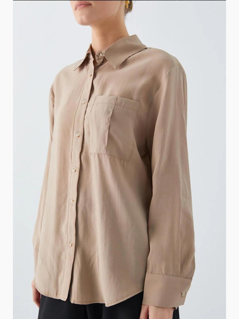 Chemise boutonnée coupe décontractée avec poche mixray Camel - Kiabi