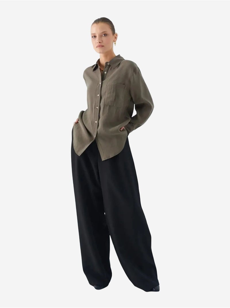 Chemise boutonnée coupe décontractée avec poche mixray Kaki - Kiabi