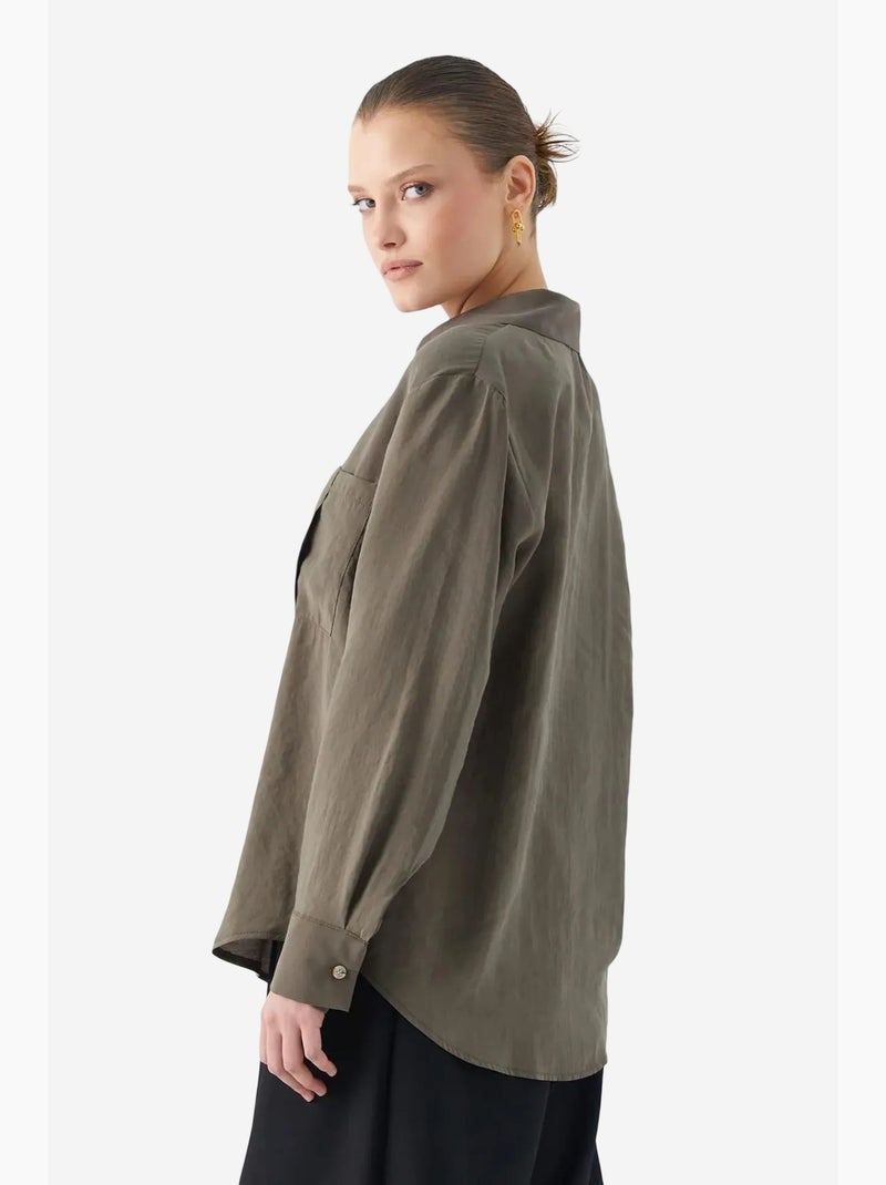 Chemise boutonnée coupe décontractée avec poche mixray Kaki - Kiabi