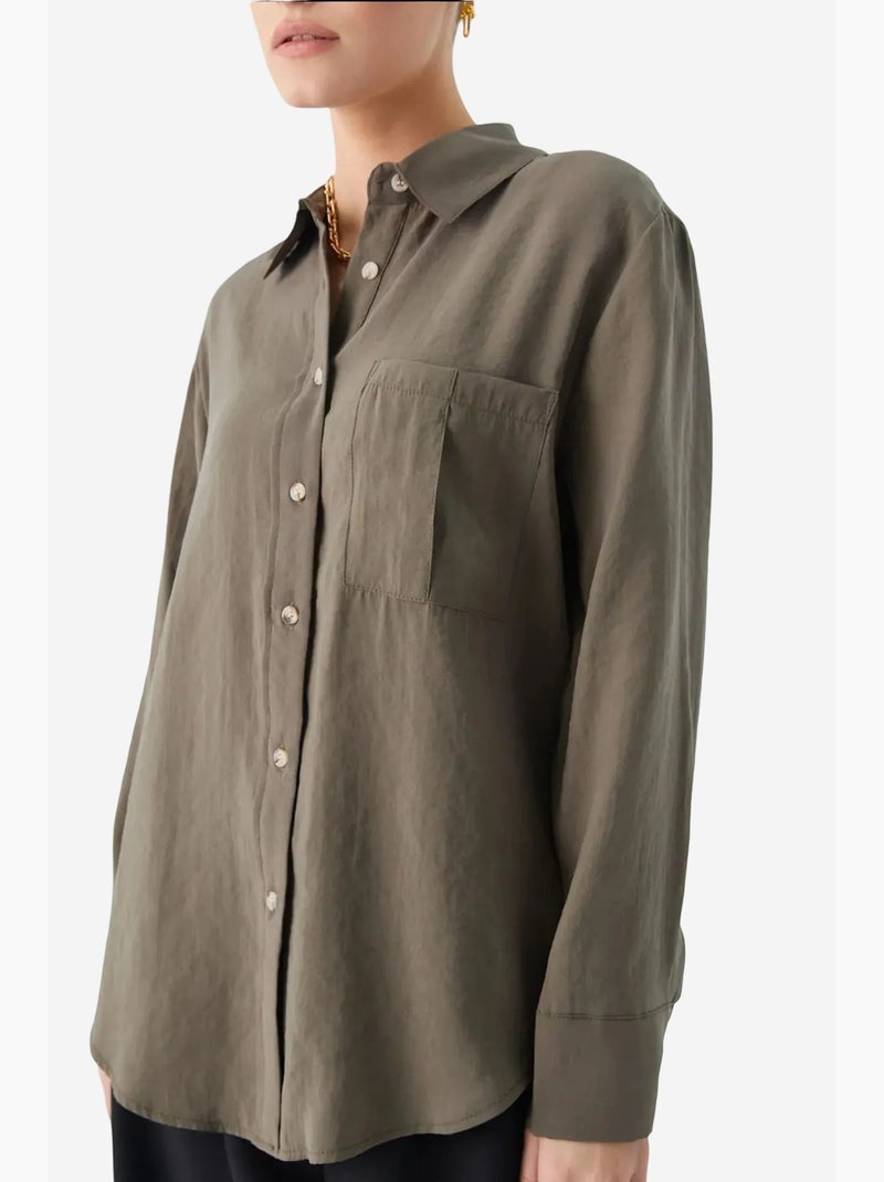 Chemise boutonnée coupe décontractée avec poche mixray Kaki - Kiabi