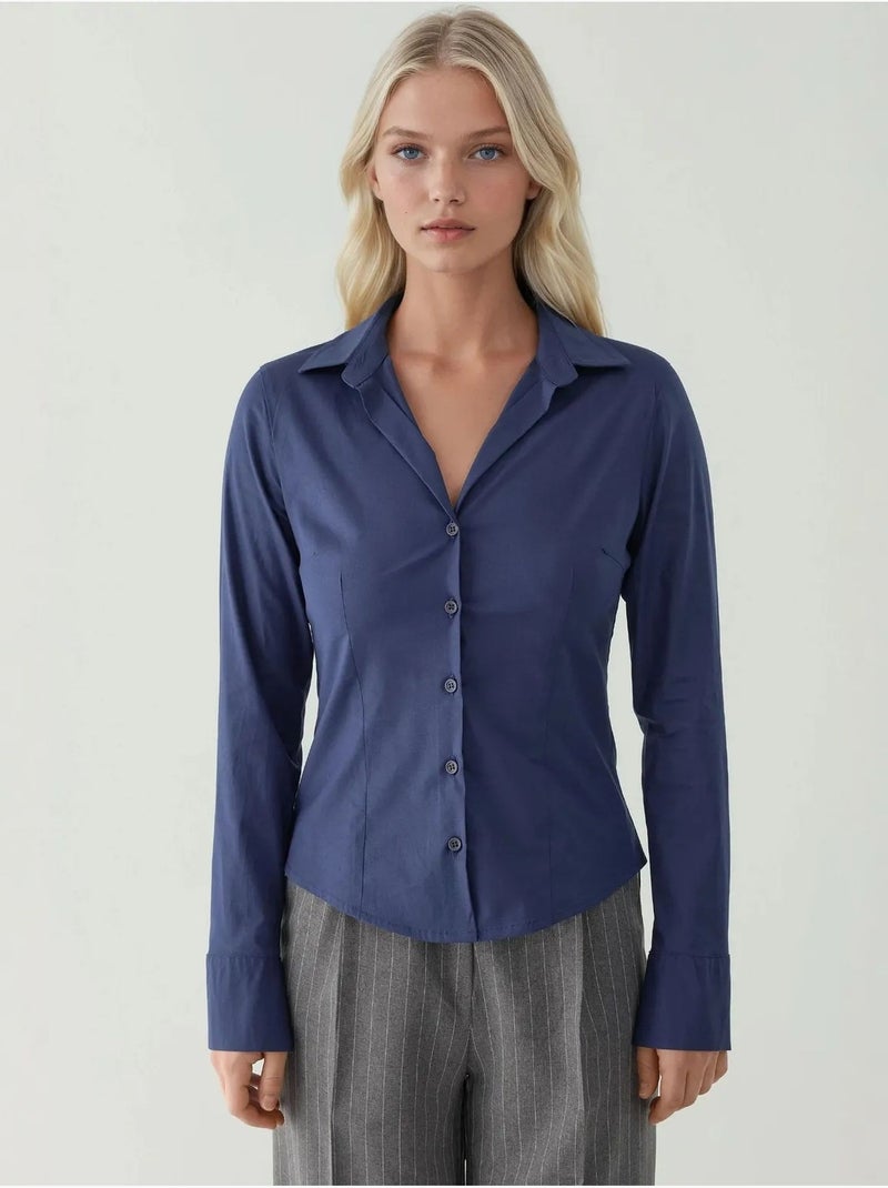 Chemise boutonnée élégante à manches longues hiccup Bleu marine - Kiabi