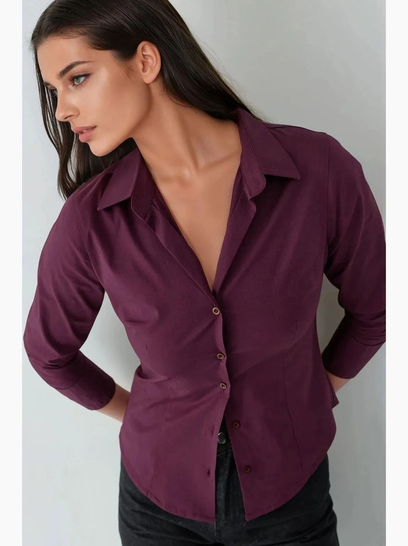 Chemise boutonnée élégante à manches longues hiccup Rouge bordeaux - Kiabi