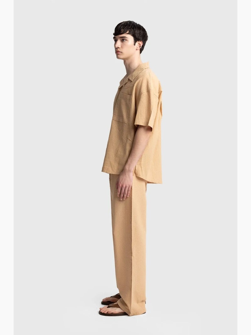 Chemise boutonnée en coton texturé avec poche giesto Grège - Kiabi