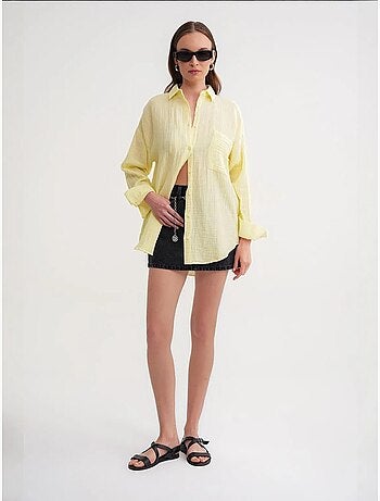 Chemise boutonnée en coton texturé avec poche mixray