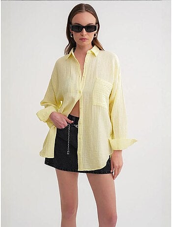 Chemise boutonnée en coton texturé avec poche mixray