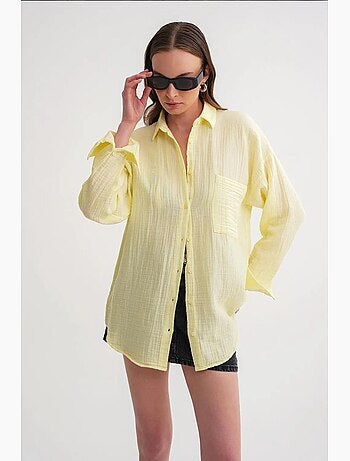 Chemise boutonnée en coton texturé avec poche mixray