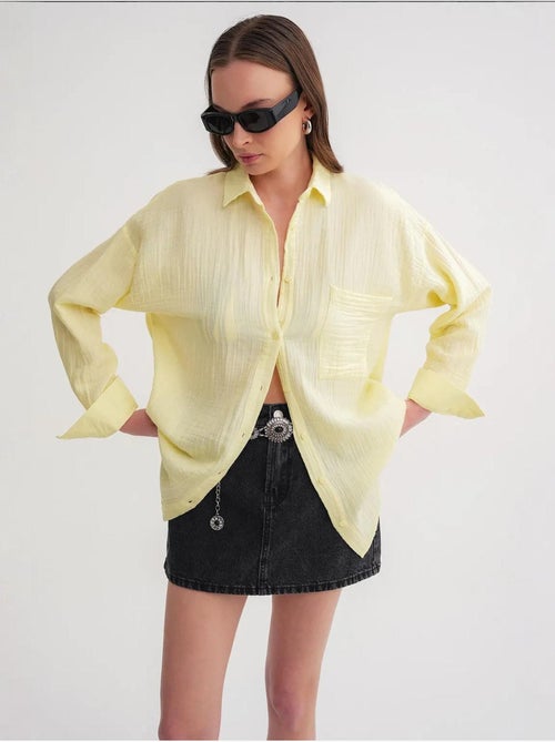 Chemise boutonnée en coton texturé avec poche mixray - Kiabi