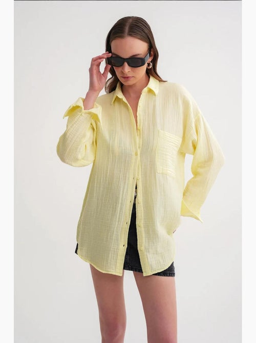 Chemise boutonnée en coton texturé avec poche mixray - Kiabi