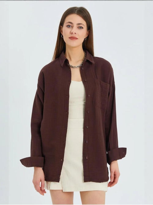 Chemise boutonnée en coton texturé avec poche mixray - Kiabi