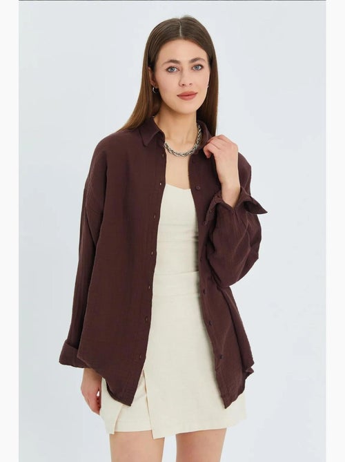 Chemise boutonnée en coton texturé avec poche mixray - Kiabi