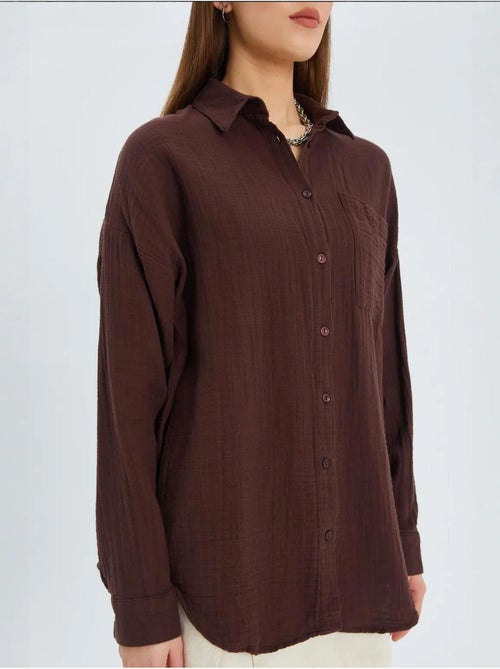 Chemise boutonnée en coton texturé avec poche mixray - Kiabi