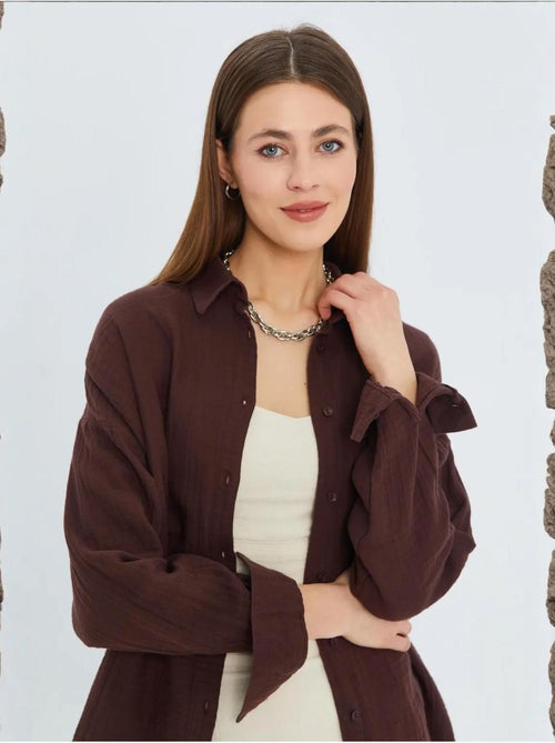 Chemise boutonnée en coton texturé avec poche mixray - Kiabi