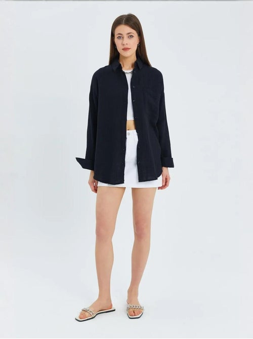Chemise boutonnée en coton texturé avec poche mixray - Kiabi